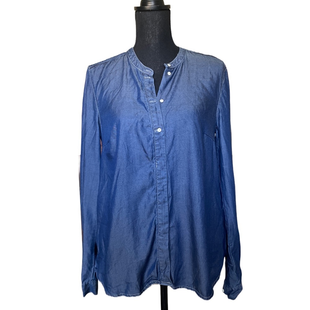 Calvin Klein Blue Denim Faux Popover Button Down Shirt